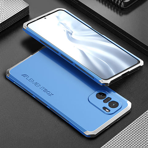 Custodia Lusso Alluminio Cover 360 Gradi per Xiaomi Redmi K40 5G Argento e Blu