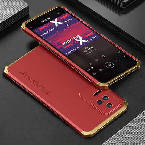 Custodia Lusso Alluminio Cover 360 Gradi per Xiaomi Redmi K40S 5G Oro e Rosso