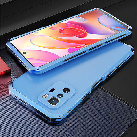 Custodia Lusso Alluminio Cover 360 Gradi per Xiaomi Redmi Note 10 Pro 5G Blu