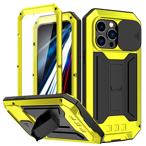 Custodia Lusso Alluminio Cover 360 Gradi RJ2 per Apple iPhone 13 Pro Giallo