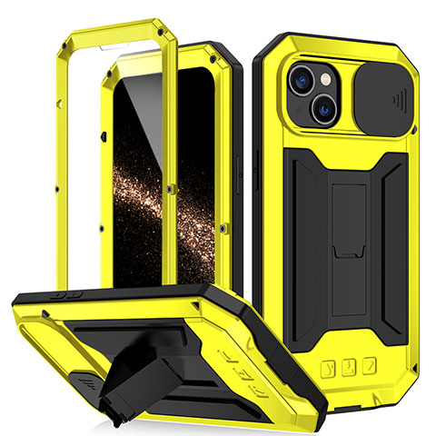 Custodia Lusso Alluminio Cover 360 Gradi RJ2 per Apple iPhone 15 Plus Giallo