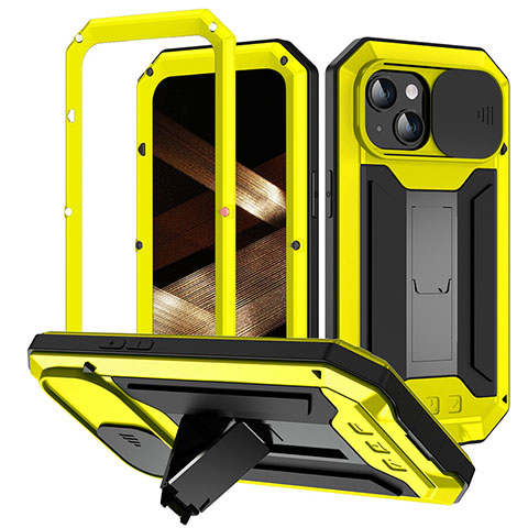 Custodia Lusso Alluminio Cover 360 Gradi RJ3 per Apple iPhone 14 Plus Giallo