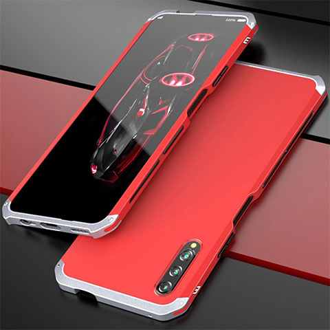 Custodia Lusso Alluminio Cover per Huawei P Smart Pro (2019) Argento e Rosso