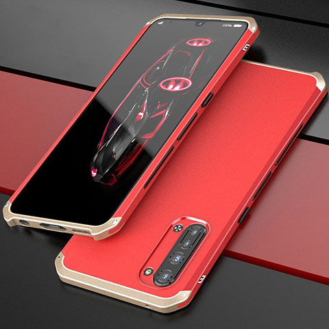 Custodia Lusso Alluminio Cover per Oppo Find X2 Lite Oro e Rosso