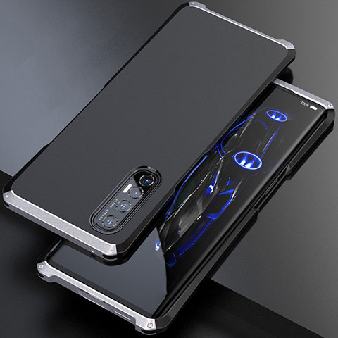 Custodia Lusso Alluminio Cover per Oppo Find X2 Neo Argento e Nero