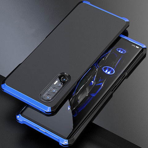 Custodia Lusso Alluminio Cover per Oppo Find X2 Neo Blu e Nero