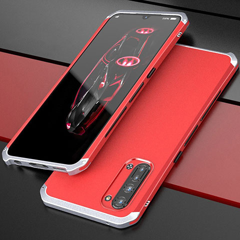 Custodia Lusso Alluminio Cover per Oppo Reno3 Argento e Rosso