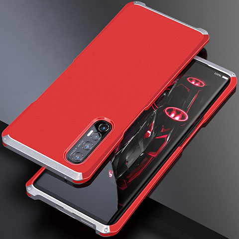 Custodia Lusso Alluminio Cover per Oppo Reno3 Pro Argento e Rosso