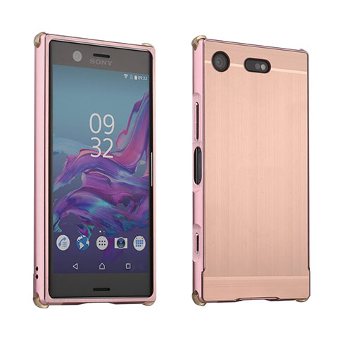 Custodia Lusso Alluminio Cover per Sony Xperia XZ1 Compact Oro Rosa