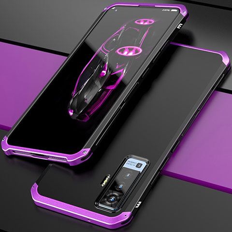 Custodia Lusso Alluminio Cover per Vivo X50 5G Viola e Nero