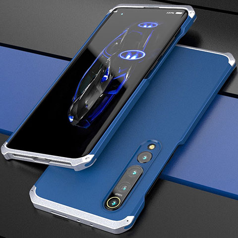 Custodia Lusso Alluminio Cover per Xiaomi Mi 10 Argento e Blu