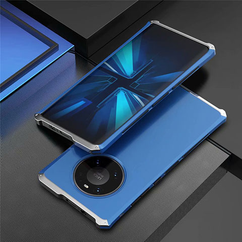 Custodia Lusso Alluminio Cover T01 per Huawei Mate 40E Pro 4G Argento e Blu