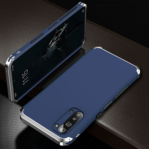 Custodia Lusso Alluminio Cover T01 per Oppo F15 Blu