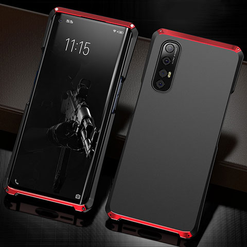 Custodia Lusso Alluminio Cover T02 per Oppo Reno3 Pro Rosso e Nero