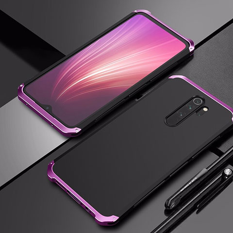 Custodia Lusso Alluminio Cover T02 per Xiaomi Redmi Note 8 Pro Viola e Nero