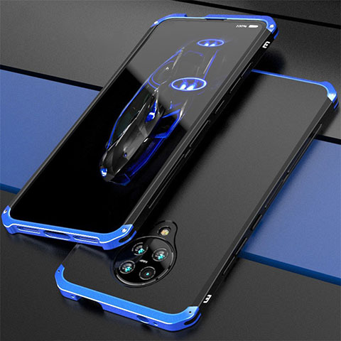 Custodia Lusso Alluminio Cover T03 per Xiaomi Poco F2 Pro Blu e Nero