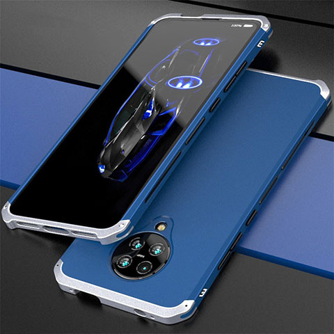 Custodia Lusso Alluminio Cover T03 per Xiaomi Redmi K30 Pro 5G Argento e Blu