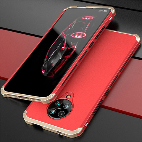 Custodia Lusso Alluminio Cover T03 per Xiaomi Redmi K30 Pro 5G Oro e Rosso