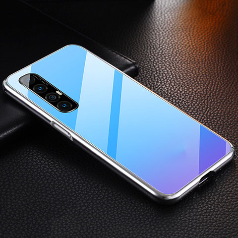 Custodia Lusso Alluminio Cover T04 per Oppo Reno3 Pro Cielo Blu