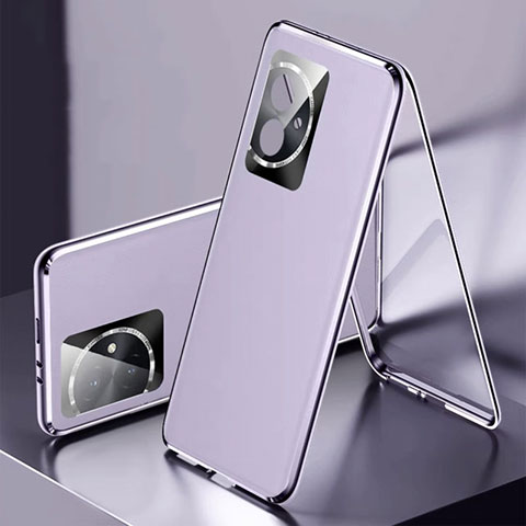 Custodia Lusso Alluminio e Pelle Cover 360 Gradi P01 per Huawei Honor 100 5G Viola