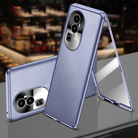 Custodia Lusso Alluminio e Pelle Cover 360 Gradi P01 per Oppo Reno10 Pro+ Plus 5G Lavanda