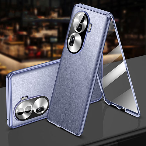 Custodia Lusso Alluminio e Pelle Cover 360 Gradi P01 per Oppo Reno11 Pro 5G Lavanda