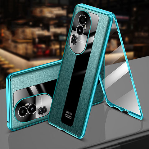 Custodia Lusso Alluminio e Pelle Cover 360 Gradi P02 per Oppo Reno10 Pro+ Plus 5G Verde