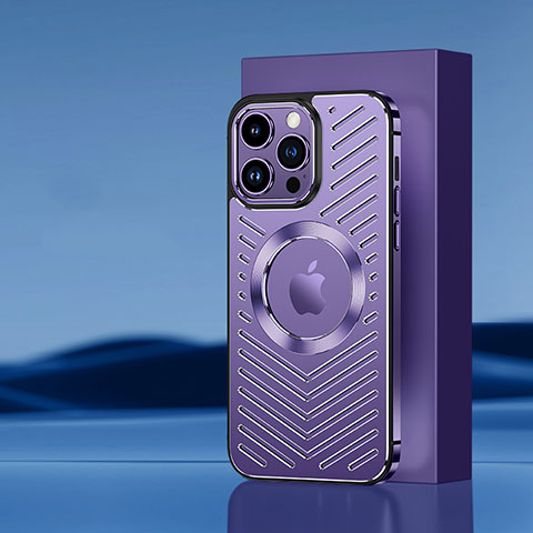 Custodia Lusso Alluminio e Silicone Laterale Cover con Mag-Safe Magnetic AC1 per Apple iPhone 13 Pro Viola