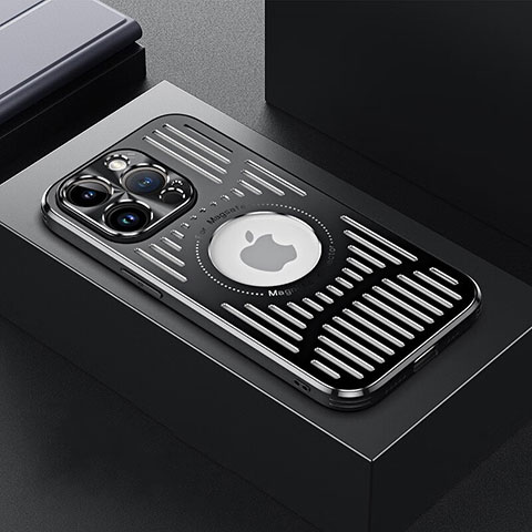 Custodia Lusso Alluminio e Silicone Laterale Cover con Mag-Safe Magnetic TX1 per Apple iPhone 14 Pro Nero