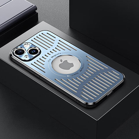 Custodia Lusso Alluminio e Silicone Laterale Cover con Mag-Safe Magnetic TX1 per Apple iPhone 15 Blu