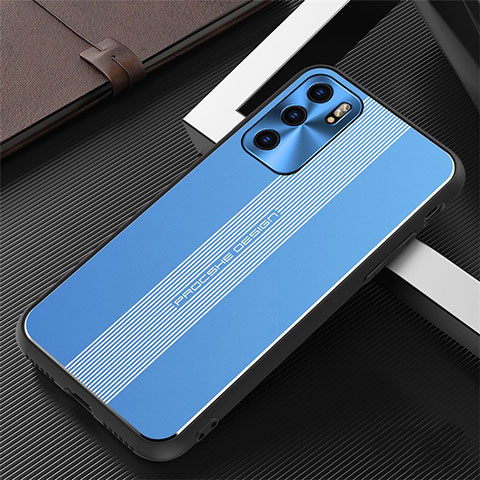 Custodia Lusso Alluminio e Silicone Laterale Cover J02 per Oppo Reno6 5G Blu