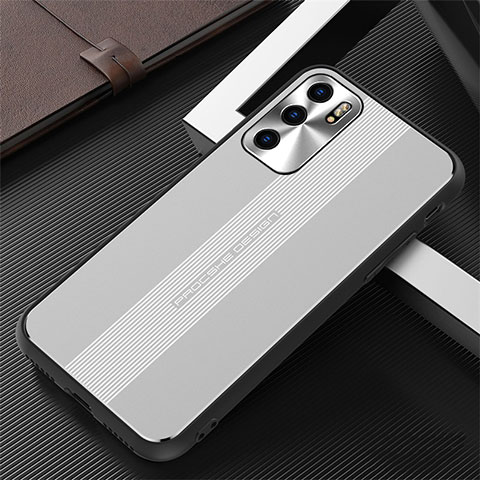 Custodia Lusso Alluminio e Silicone Laterale Cover J02 per Oppo Reno6 Pro 5G India Argento