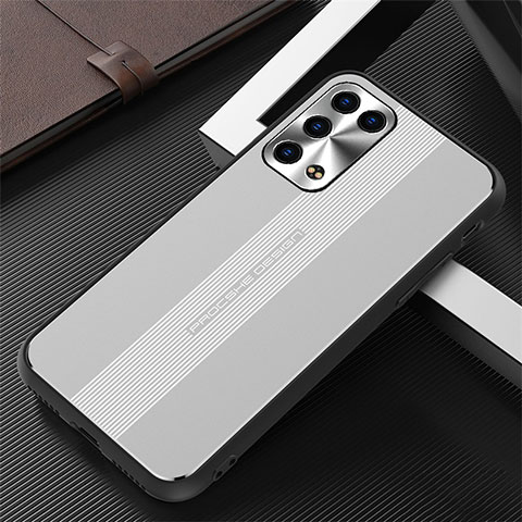 Custodia Lusso Alluminio e Silicone Laterale Cover J02 per Oppo Reno6 Pro+ Plus 5G Argento