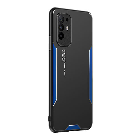 Custodia Lusso Alluminio e Silicone Laterale Cover PB1 per Oppo F19 Pro+ Plus 5G Blu