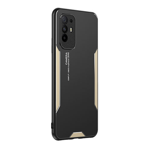 Custodia Lusso Alluminio e Silicone Laterale Cover PB1 per Oppo F19 Pro+ Plus 5G Oro