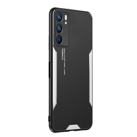 Custodia Lusso Alluminio e Silicone Laterale Cover PB1 per Oppo Reno6 5G Argento