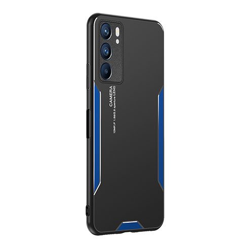 Custodia Lusso Alluminio e Silicone Laterale Cover PB1 per Oppo Reno6 5G Blu