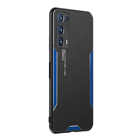 Custodia Lusso Alluminio e Silicone Laterale Cover PB1 per Oppo Reno6 Pro+ Plus 5G Blu