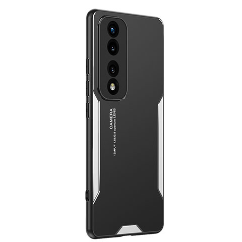 Custodia Lusso Alluminio e Silicone Laterale Cover PB2 per Huawei Honor 70 Pro 5G Argento