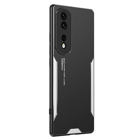 Custodia Lusso Alluminio e Silicone Laterale Cover PB2 per Huawei Honor 80 Pro Flat 5G Argento