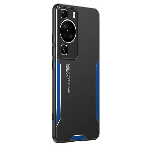 Custodia Lusso Alluminio e Silicone Laterale Cover PB2 per Huawei P60 Pro Blu