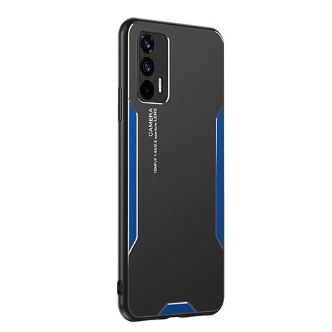 Custodia Lusso Alluminio e Silicone Laterale Cover PB2 per Realme Q3 Pro 5G Blu