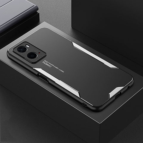 Custodia Lusso Alluminio e Silicone Laterale Cover per Oppo A76 Argento