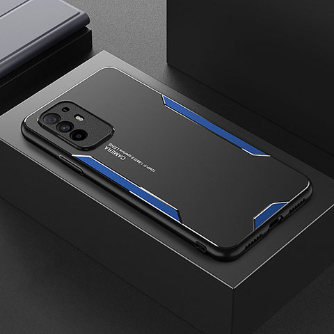 Custodia Lusso Alluminio e Silicone Laterale Cover per Oppo F19 Pro+ Plus 5G Blu