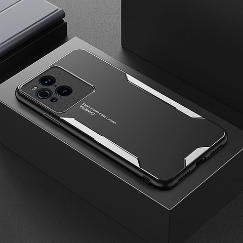 Custodia Lusso Alluminio e Silicone Laterale Cover per Oppo Find X3 5G Argento