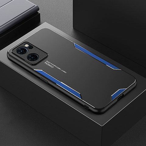 Custodia Lusso Alluminio e Silicone Laterale Cover per Oppo Find X5 Lite 5G Blu