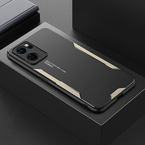 Custodia Lusso Alluminio e Silicone Laterale Cover per Oppo Find X5 Lite 5G Oro