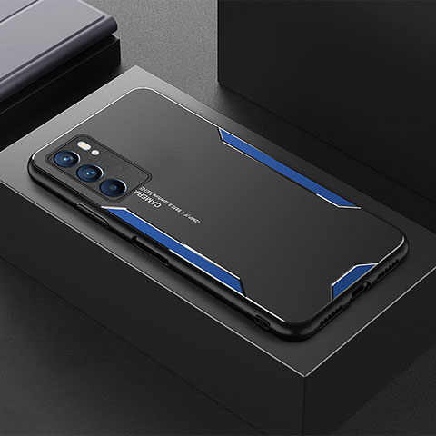 Custodia Lusso Alluminio e Silicone Laterale Cover per Oppo Reno6 5G Blu