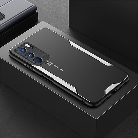 Custodia Lusso Alluminio e Silicone Laterale Cover per Oppo Reno6 Pro 5G India Argento