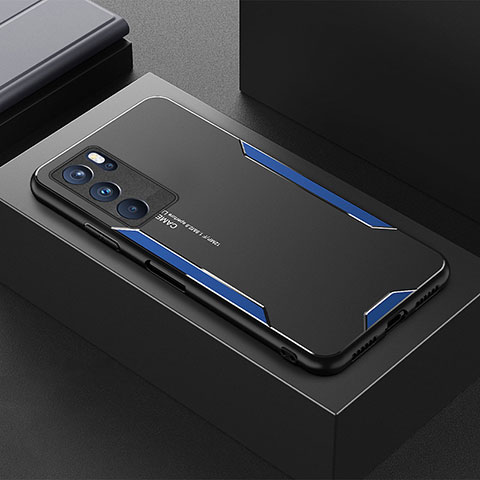 Custodia Lusso Alluminio e Silicone Laterale Cover per Oppo Reno6 Pro 5G India Blu